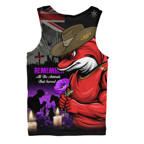 Redcliffe Dolphins Men Singlet Anzac Day Purple Poppy And Animals That Served