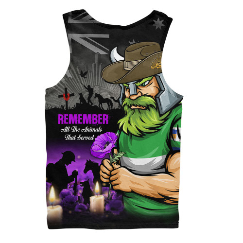 Canberra Raiders Men Singlet Anzac Day Purple Poppy And Animals That Served