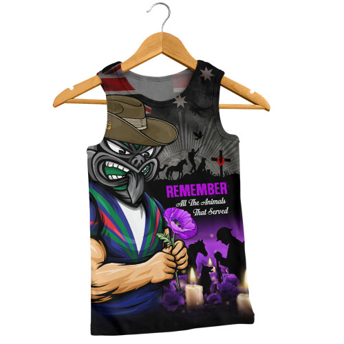 New Zealand Warriors Men Singlet Anzac Day Purple Poppy And Animals That Served