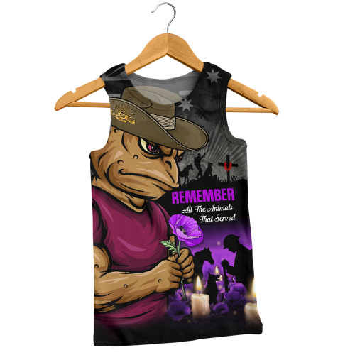 Queensland Maroons Men Singlet Anzac Day Purple Poppy And Animals That Served
