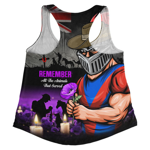 Newcastle Knights Women Racerback Singlet Anzac Day Purple Poppy And Animals That Served