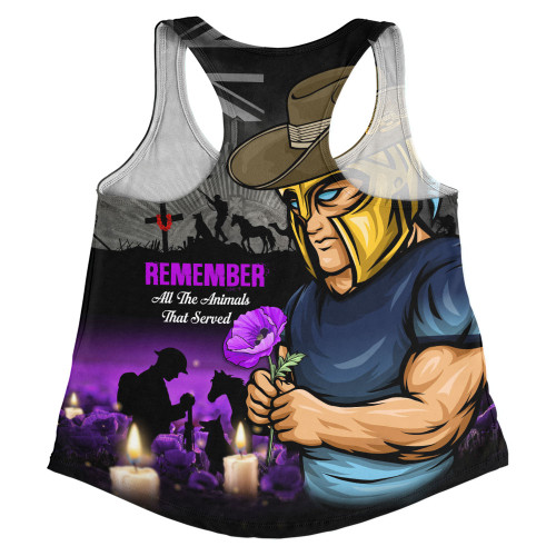 Gold Coast Titans Women Racerback Singlet Anzac Day Purple Poppy And Animals That Served