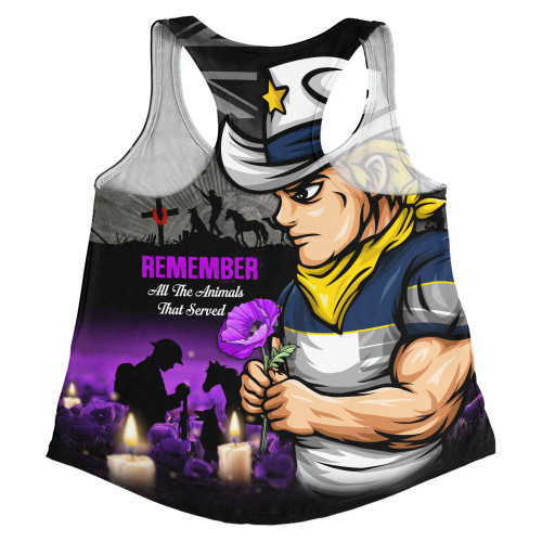 North Queensland Cowboys Women Racerback Singlet Anzac Day Purple Poppy And Animals That Served