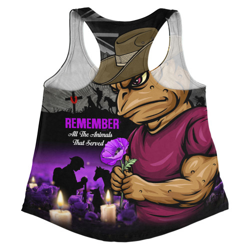 Queensland Maroons Women Racerback Singlet Anzac Day Purple Poppy And Animals That Served