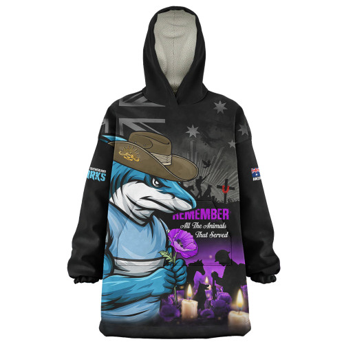 Cronulla-Sutherland Sharks Snug Hoodie Anzac Day Purple Poppy And Animals That Served