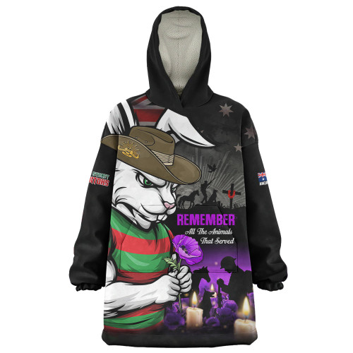 South Sydney Rabbitohs Snug Hoodie Anzac Day Purple Poppy And Animals That Served