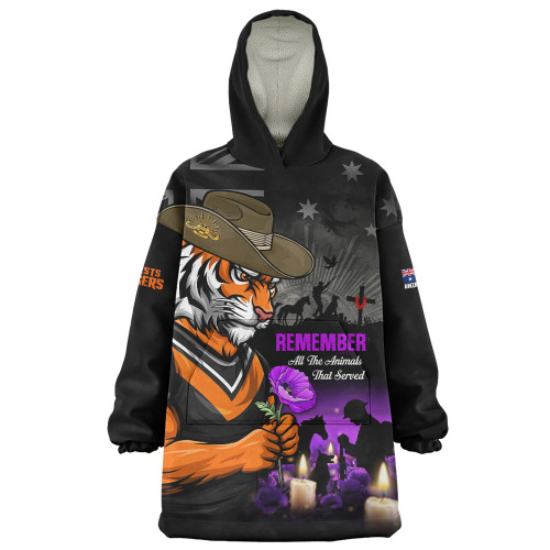 Wests Tigers Snug Hoodie Anzac Day Purple Poppy And Animals That Served