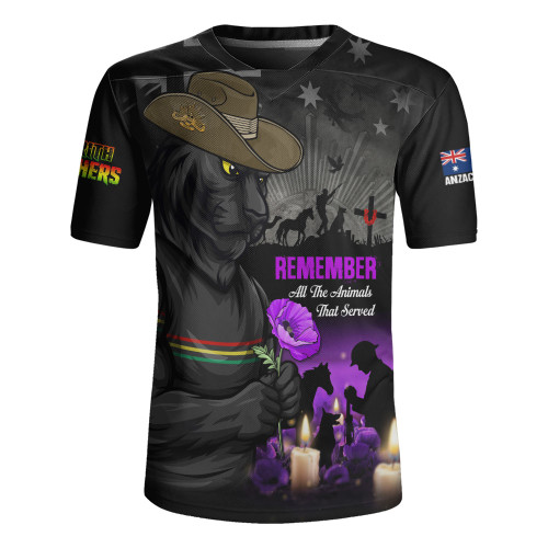 Penrith Panthers Rugby Jersey Anzac Day Purple Poppy And Animals That Served