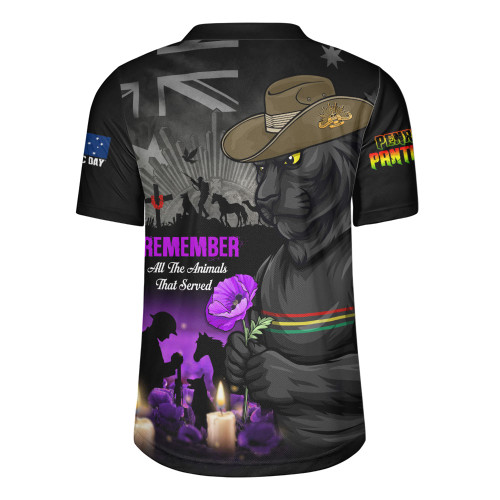 Penrith Panthers Rugby Jersey Anzac Day Purple Poppy And Animals That Served