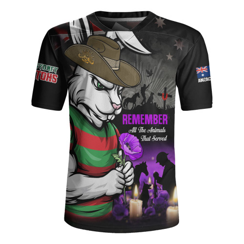 South Sydney Rabbitohs Rugby Jersey Anzac Day Purple Poppy And Animals That Served