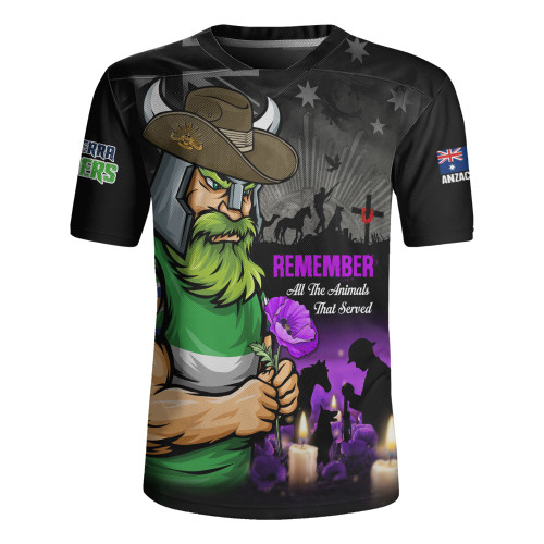 Canberra Raiders Rugby Jersey Anzac Day Purple Poppy And Animals That Served