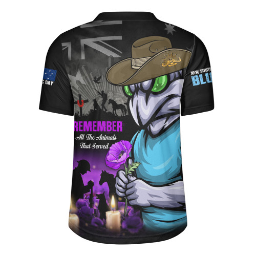New South Wales Blues Rugby Jersey Anzac Day Purple Poppy And Animals That Served