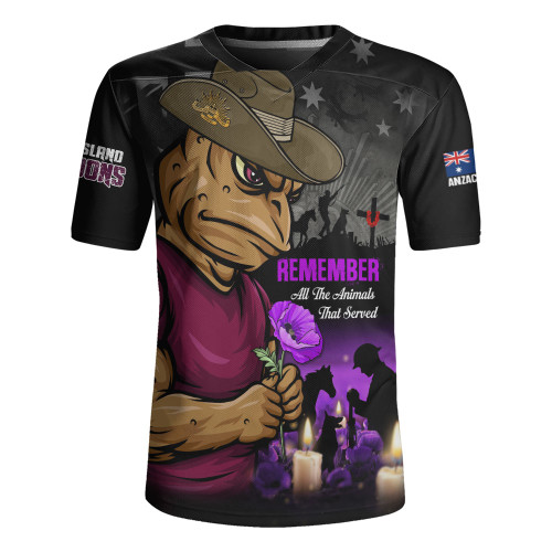 Queensland Maroons Rugby Jersey Anzac Day Purple Poppy And Animals That Served