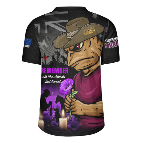 Queensland Maroons Rugby Jersey Anzac Day Purple Poppy And Animals That Served