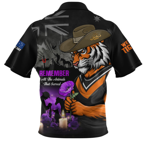 Wests Tigers Zip Polo Shirt Anzac Day Purple Poppy And Animals That Served
