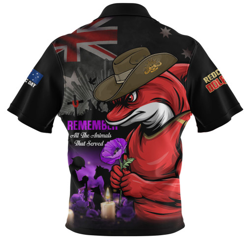 Redcliffe Dolphins Zip Polo Shirt Anzac Day Purple Poppy And Animals That Served