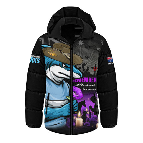 Cronulla-Sutherland Sharks Hooded Padded Jacket Anzac Day Purple Poppy And Animals That Served