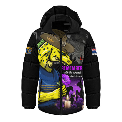 Parramatta Eels Hooded Padded Jacket Anzac Day Purple Poppy And Animals That Served