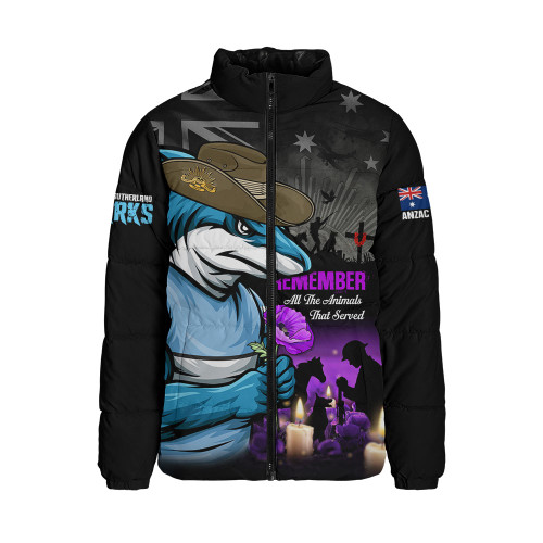 Cronulla-Sutherland Sharks Padded Jacket Anzac Day Purple Poppy And Animals That Served
