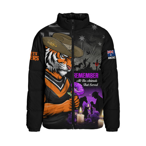Wests Tigers Padded Jacket Anzac Day Purple Poppy And Animals That Served
