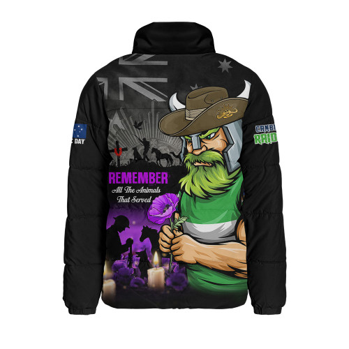 Canberra Raiders Padded Jacket Anzac Day Purple Poppy And Animals That Served