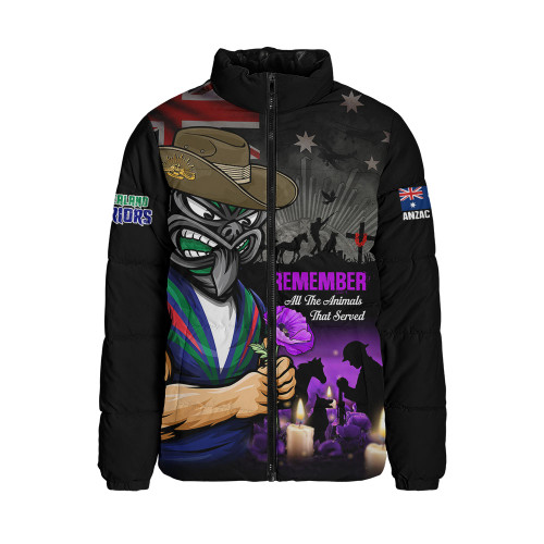 New Zealand Warriors Padded Jacket Anzac Day Purple Poppy And Animals That Served