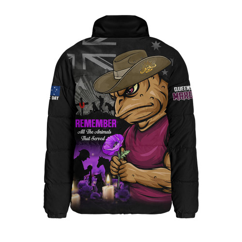 Queensland Maroons Padded Jacket Anzac Day Purple Poppy And Animals That Served