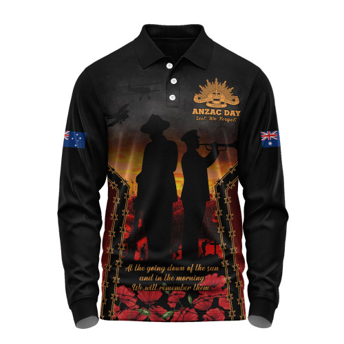 Australia Long Sleeve Polo Shirt Anzac Day Dawn Remembrance Eternal Tribute