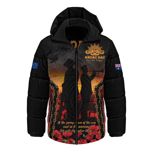 Australia Hooded Padded Jacket Anzac Day Dawn Remembrance Eternal Tribute