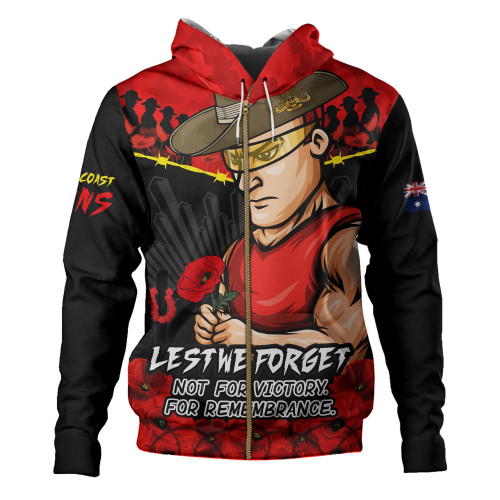 Gold Coast SUNS Hoodie ANZAC Day Not For Victory For Remembrance