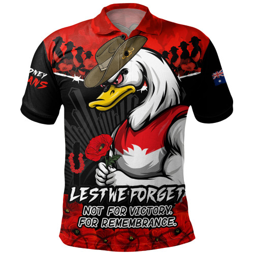 Sydney Swans Polo Shirt ANZAC Day Not For Victory For Remembrance