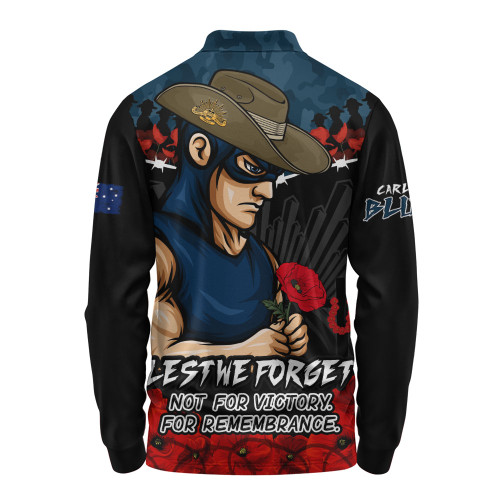 Carlton Long Sleeve Polo Shirt ANZAC Day Not For Victory For Remembrance