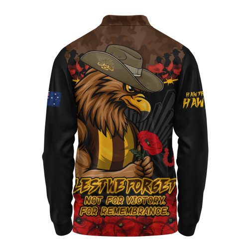 Hawthorn Long Sleeve Polo Shirt ANZAC Day Not For Victory For Remembrance