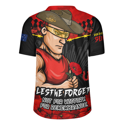 Gold Coast SUNS Rugby Jersey ANZAC Day Not For Victory For Remembrance