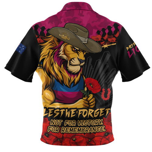 Brisbane Lions Zip Polo Shirt ANZAC Day Not For Victory For Remembrance