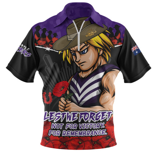 Fremantle Zip Polo Shirt ANZAC Day Not For Victory For Remembrance
