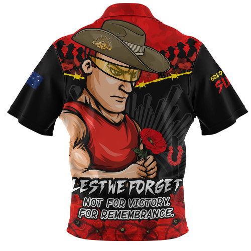 Gold Coast SUNS Zip Polo Shirt ANZAC Day Not For Victory For Remembrance