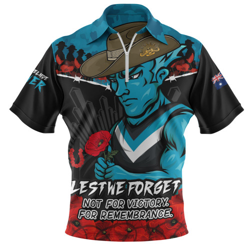Port Adelaide Zip Polo Shirt ANZAC Day Not For Victory For Remembrance