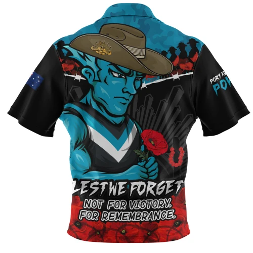 Port Adelaide Zip Polo Shirt ANZAC Day Not For Victory For Remembrance
