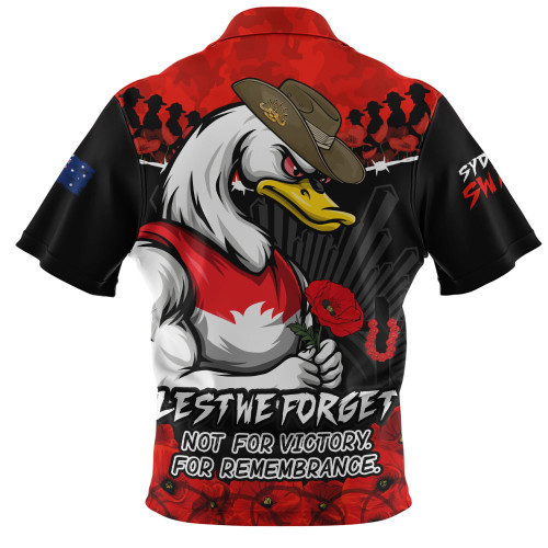 Sydney Swans Zip Polo Shirt ANZAC Day Not For Victory For Remembrance