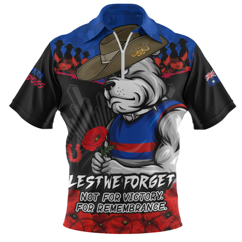Western Bulldogs Zip Polo Shirt ANZAC Day Not For Victory For Remembrance