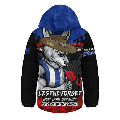 North Melbourne Hooded Padded Jacket ANZAC Day Not For Victory For Remembrance