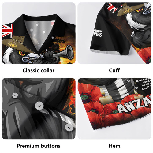 Collingwood Hawaiian Shirt Anzac Day Dawn Of Courage Eternal Tribute