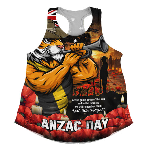 Richmond Women Racerback Singlet Anzac Day Dawn Of Courage Eternal Tribute