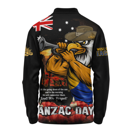 West Coast Eagles Long Sleeve Polo Shirt Anzac Day Dawn Of Courage Eternal Tribute