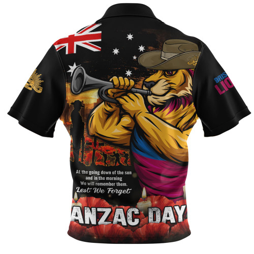 Brisbane Lions Zip Polo Shirt Anzac Day Dawn Of Courage Eternal Tribute