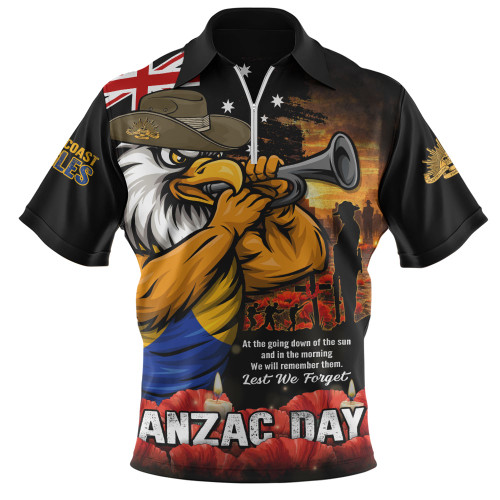 West Coast Eagles Zip Polo Shirt Anzac Day Dawn Of Courage Eternal Tribute