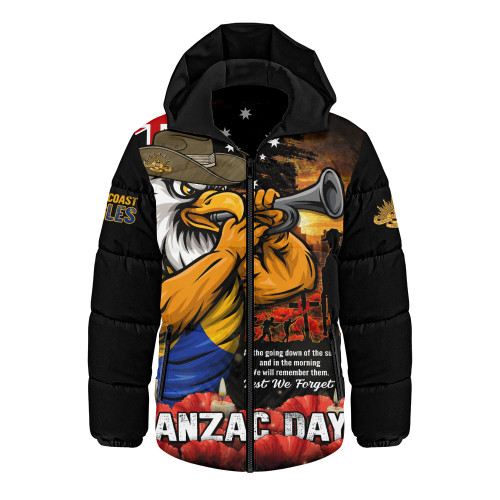 West Coast Eagles Hooded Padded Jacket Anzac Day Dawn Of Courage Eternal Tribute