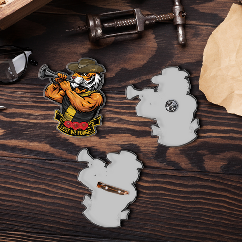 Richmond Acrylic Pin Lest We Forget Bugler