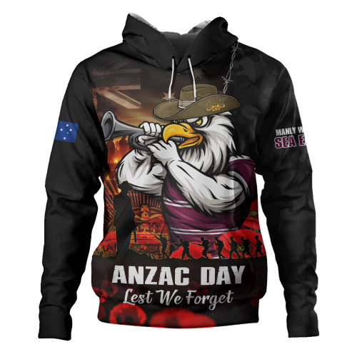 Manly Warringah Sea Eagles Hoodie Anzac Day Rising Dawn Ceremony Lest We Forget Courage